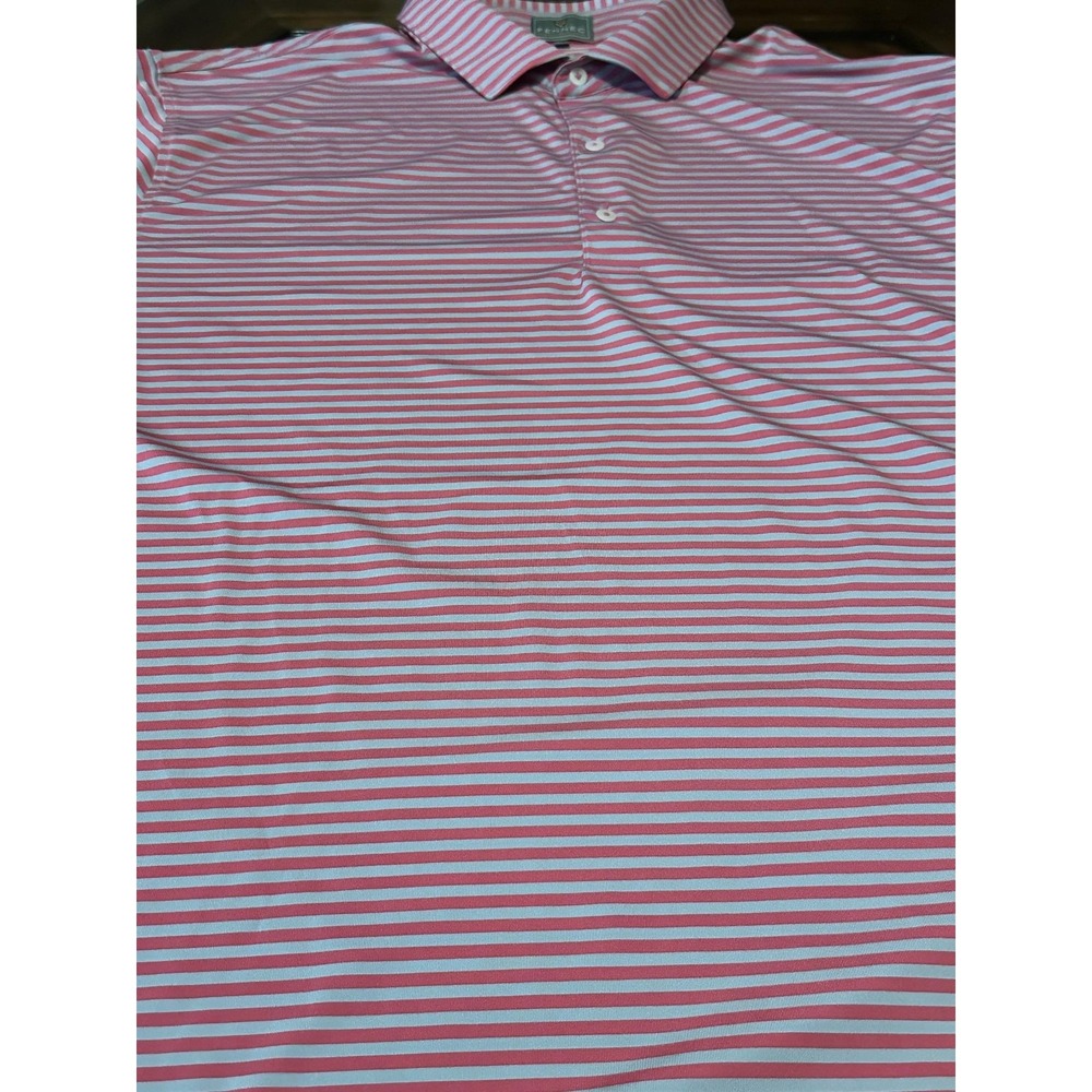 Fennec Golf Polo Shirt Mens 2XL Pink Gray Stripe Stretch Jersey Short Sleeve - Picture 2 of 8